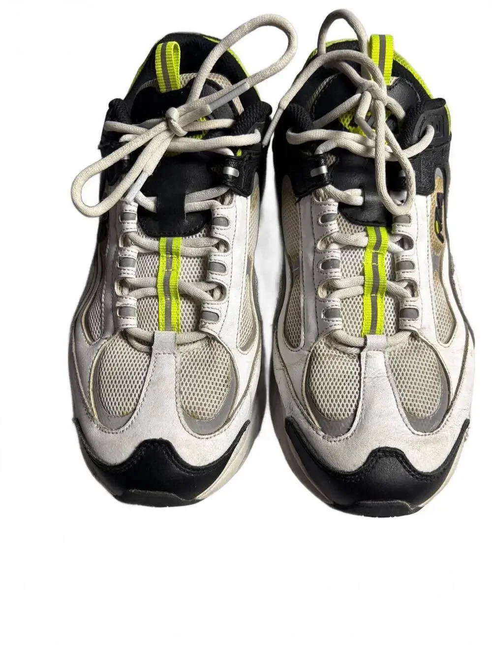 Fila unisex Athletic Sneakers White Black and Neon Yellow